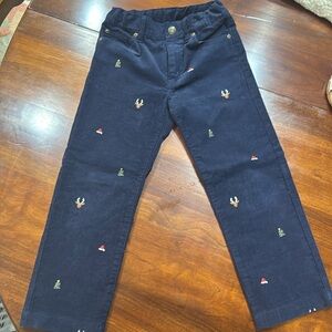 Janie and Jack boys size 7 corduroy pants, navy with Christmas embroidery